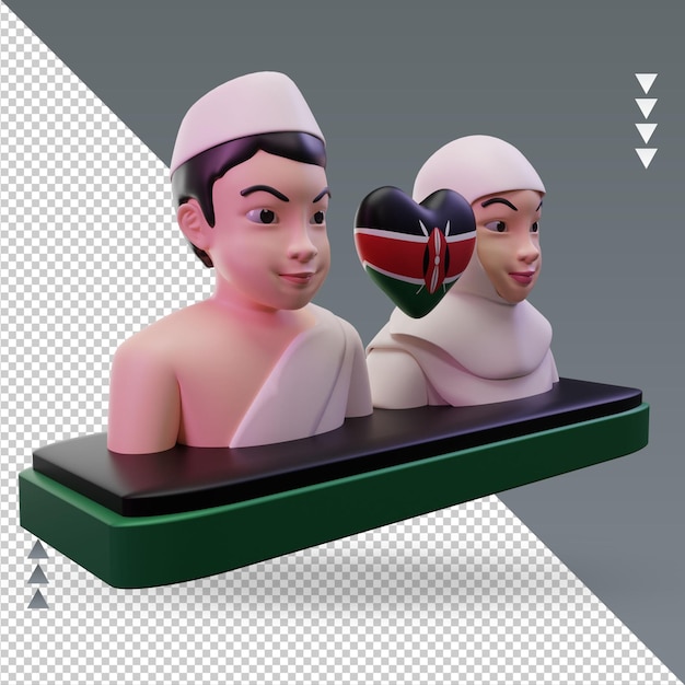 3d hajj amam a bandeira do quênia renderizando a vista esquerda