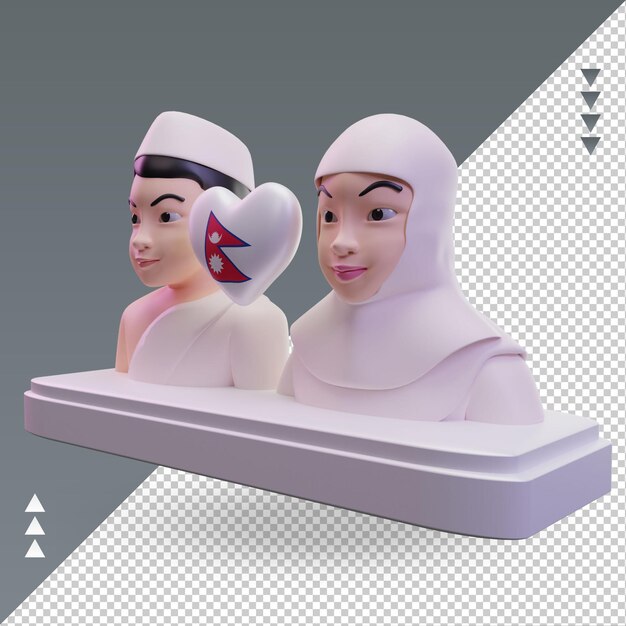 3d hajj amour Népal drapeau rendu vue droite