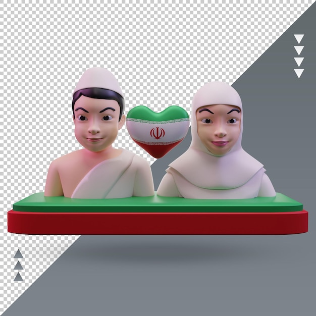 PSD 3d-hajj-liebe iran-flagge, die vorderansicht wiedergibt