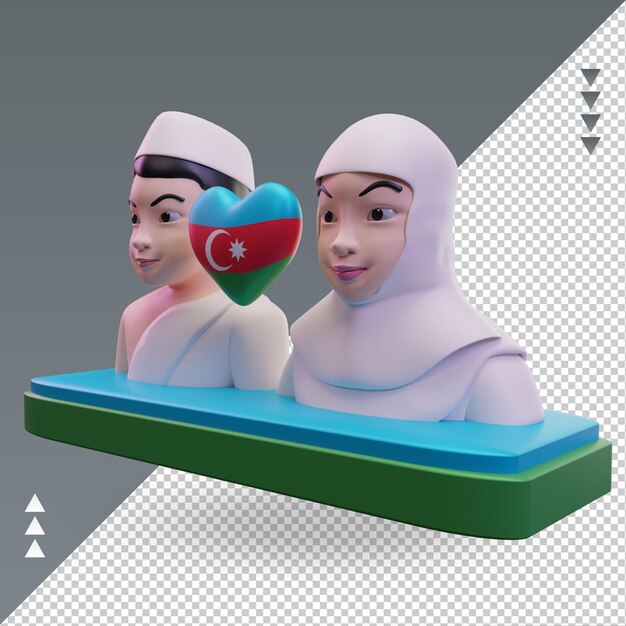 PSD 3d hajj love bandera de azerbaiyán renderizado vista derecha