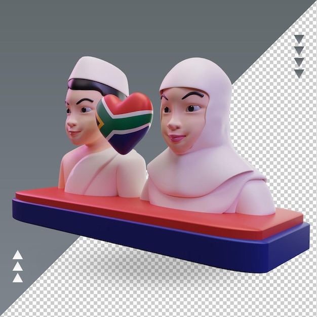 PSD 3d hajj love bandera de sudáfrica renderizado vista derecha