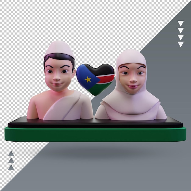 3d hajj love bandera de sudán del sur renderizado vista frontal