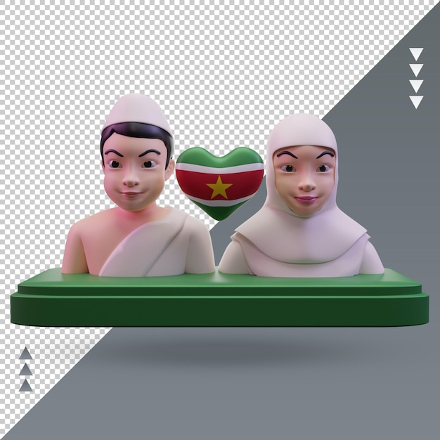 3d hajj love bandera de Surinam renderizado vista frontal