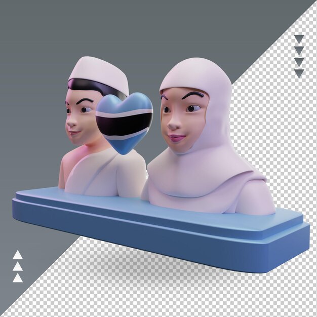 3d hajj love drapeau botswanais rendu vue droite