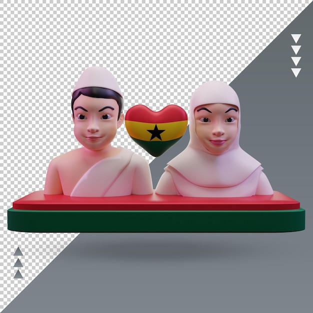 PSD 3d hajj love ghana bandera renderizado vista frontal