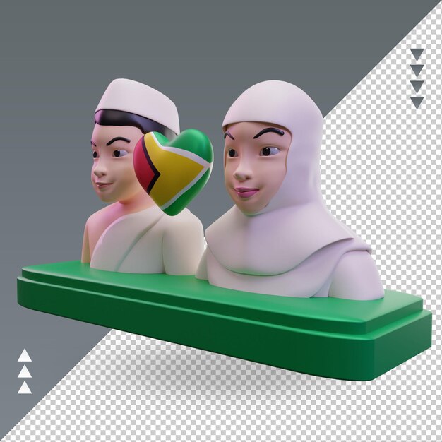 PSD 3d hajj love guyana flag renderizado vista derecha