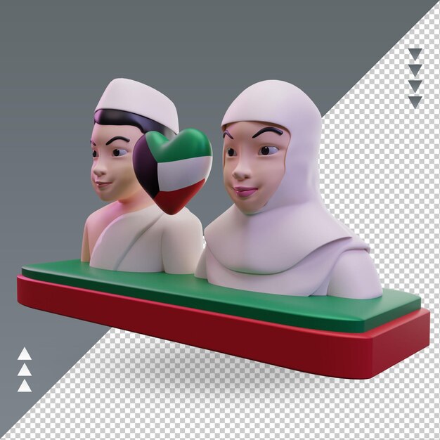 PSD 3d hajj love kuwait flag renderizado vista derecha