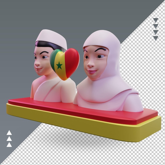 PSD 3d hajj love senegal flag renderizado vista derecha