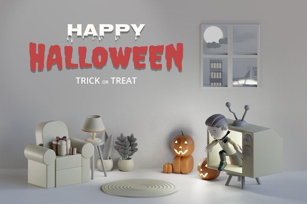3d-halloween-hintergrund mit süßem dracula aus dem fernsehen 3d-rendering