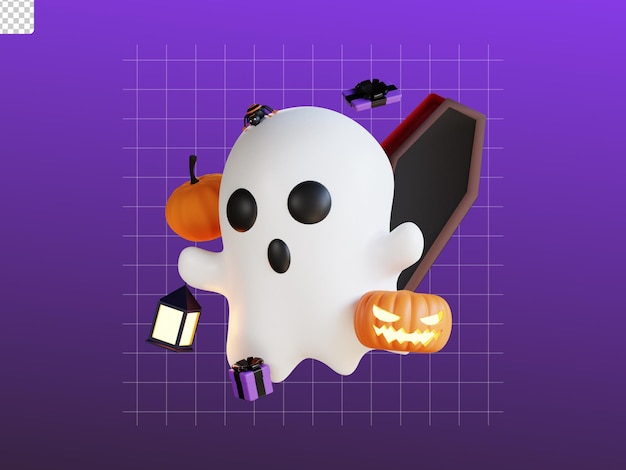 3d halloween icono ilustración fantasma y ataúd