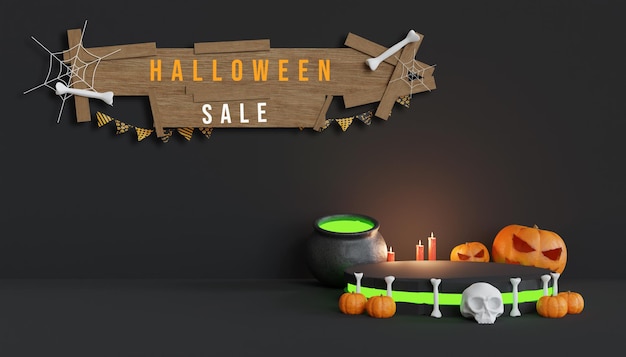 3d-halloween-podium für den produktverkauf mit kürbis