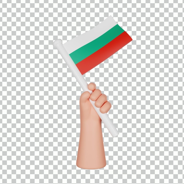 3D-Hand, die eine Flagge Bulgariens hält