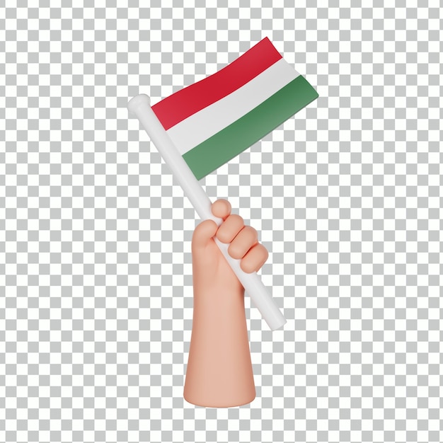 3D-Hand, die eine Flagge Ungarns hält