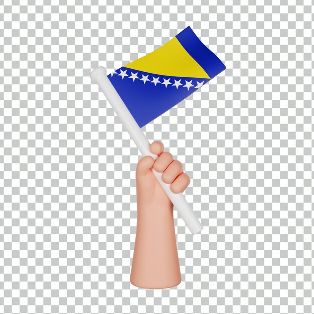 3D-Hand, die eine Flagge von Bosnien und Herzegowina hält