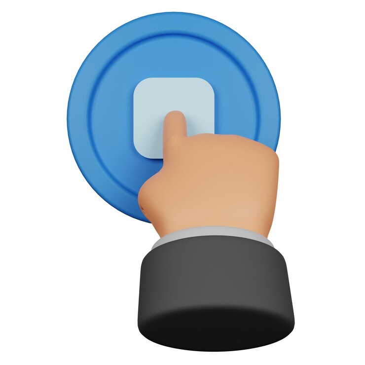PSD 3d hand gesture pressing stop button isolated on transparent background