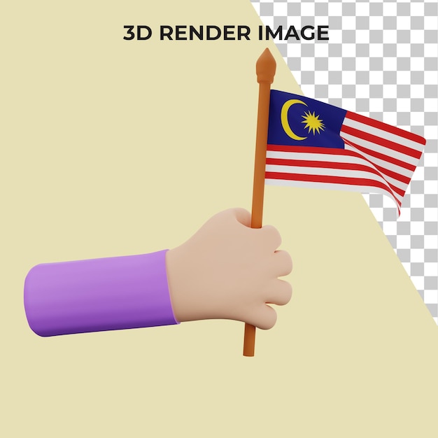 PSD 3d-hand-rendering mit malaysia national day concept premium psd