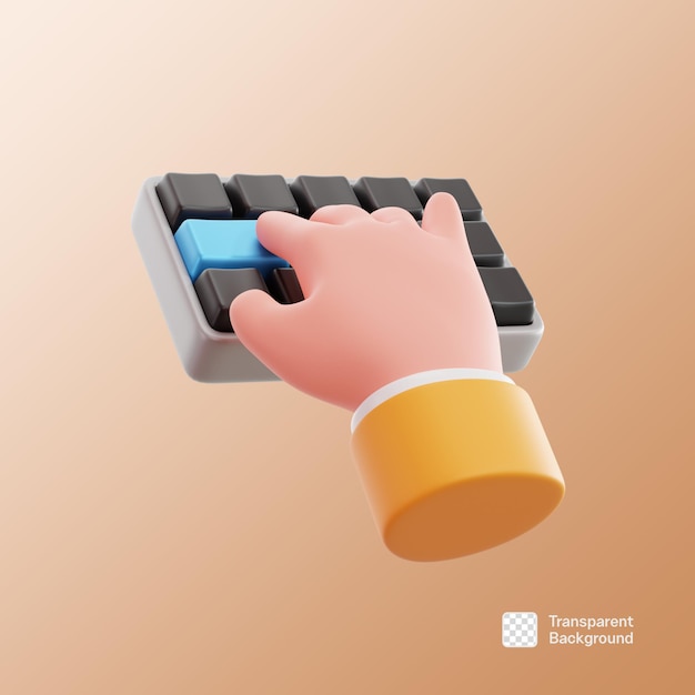 3D Hand Typing Holding Pencil Up Distance PNG Template