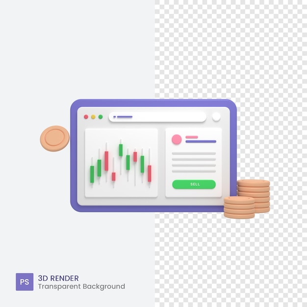 PSD 3d-handelsplattform-website mit kerzendiagramm-symbol