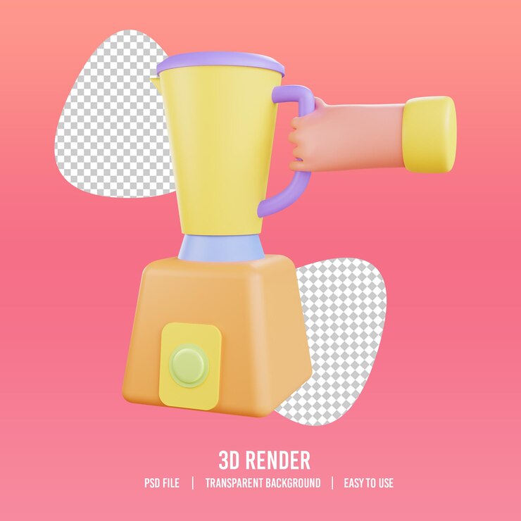 PSD 3d-handillustration mit mixer-symbol premium psd
