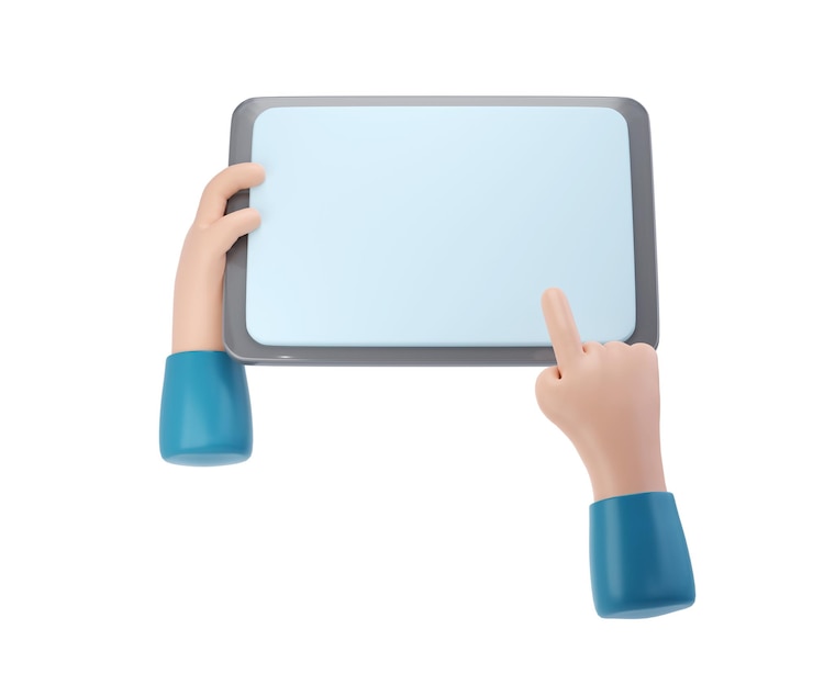 PSD 3d hands using tablet mockup icon cartoon hand holding tablet transparent illustration