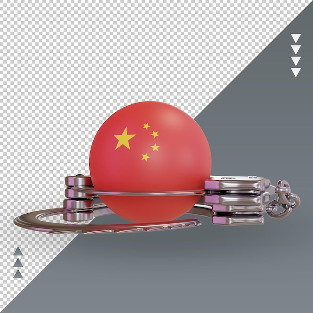 PSD 3d-handschellen china-flagge, die vorderansicht rendert