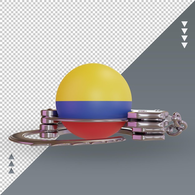 PSD 3d-handschellen kolumbien-flagge, die vorderansicht wiedergibt
