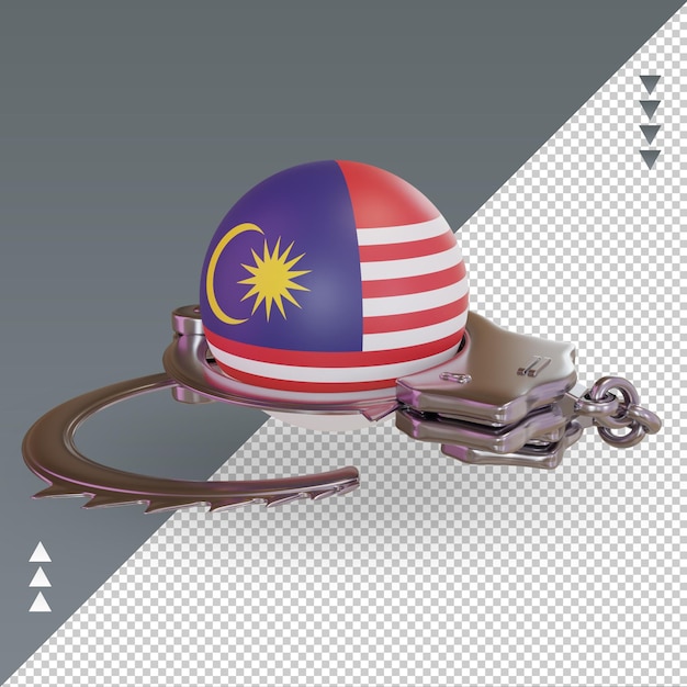 PSD 3d-handschellen malaysia-flagge, die die rechte ansicht wiedergibt