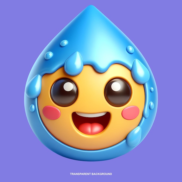 PSD 3d-happy-emoji mit wasser für die anwendung website ui realistische 3d-high-quality-isolierte rendering