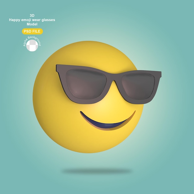 3d happy emoji trägt eine brille