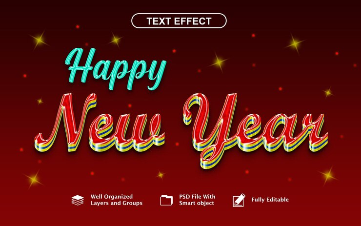 PSD 3d happy new year text effect with background