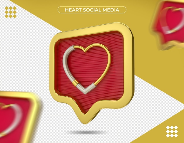 3D Heart Social Media en 3D rendering aislado