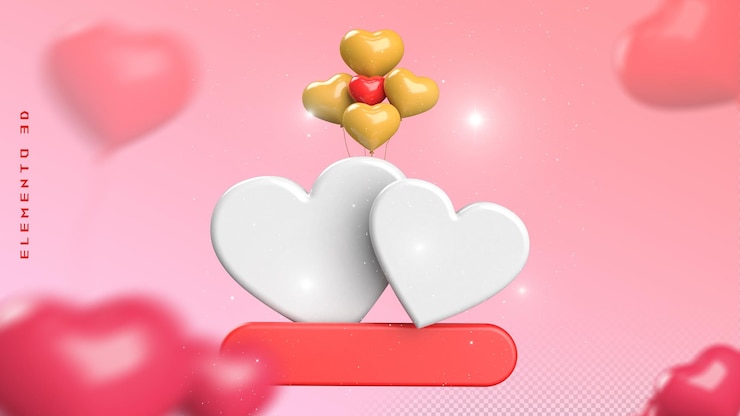 PSD 3d-herz-ballon-etikett, leerer valentinstag