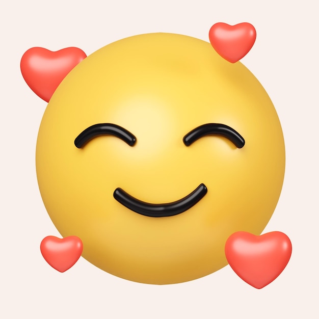 3d-Herz-Emoji-Gesicht-Lächeln für Liebes-Chat-Nachrichten-Design Glückliche Stimmung Augen-Symbol-Symbole isoliert auf grauem Hintergrund 3d-Rendering-Illustration Ausschnitt-Pfad