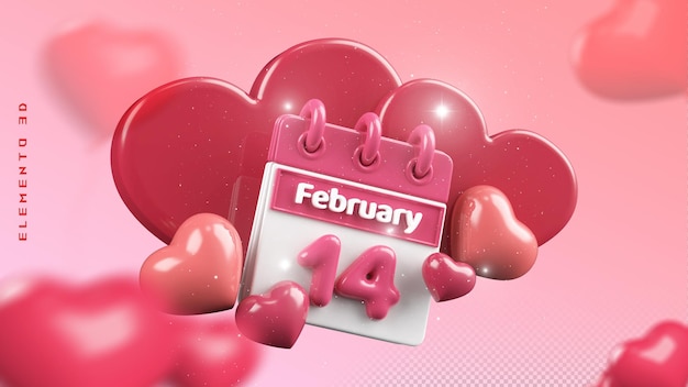 3d herz valentinstag 14. februar kalender