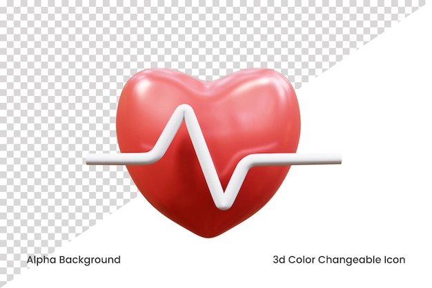 3D-Herzpuls rendern oder medizinisches Herzschlagwellensymbol