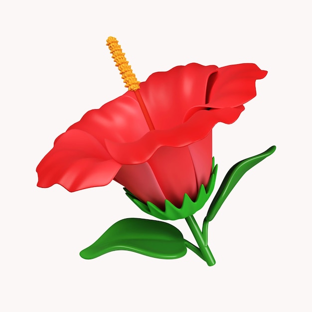 PSD 3d-hibiskusblüten-symbol isoliert auf weißem hintergrund 3d-rendering-illustration beschneidungspfad