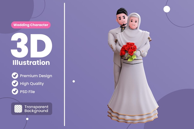 3d-hochzeitspaar-charakterillustration