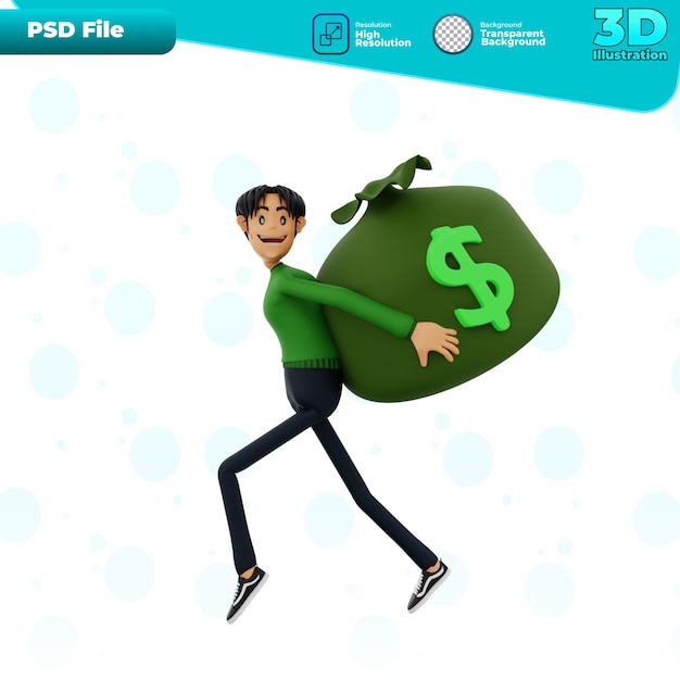 PSD 3d holen sie eine tasche mit geld ab