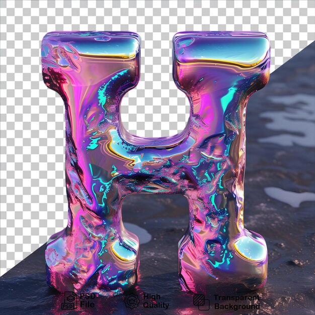 PSD 3d-hologramm mit dem buchstaben h, isolierter gradient auf durchsichtigem hintergrund, einschließlich png-datei