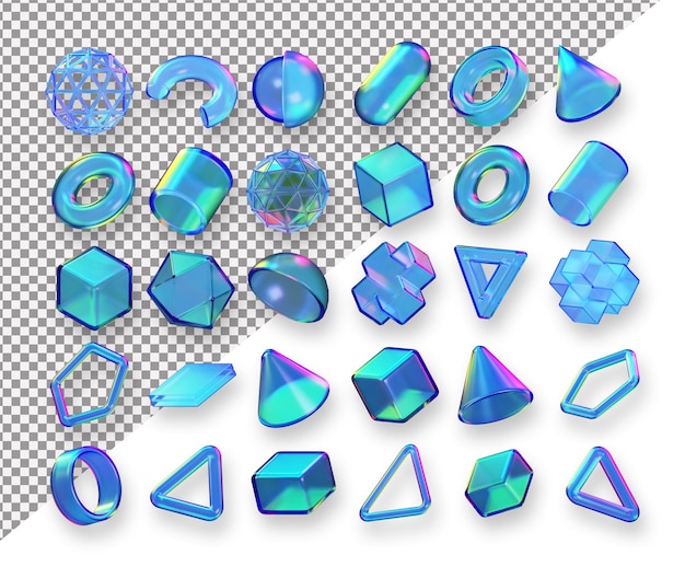 3d holographic geometric shape isolated on transparent background