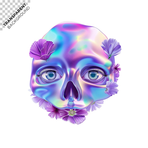 PSD 3d-holographischer schädel mit blumen