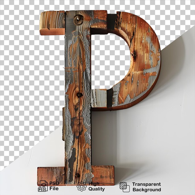 PSD 3d holzbuchstaben p alphabet png isoliert auf durchsichtigem hintergrund