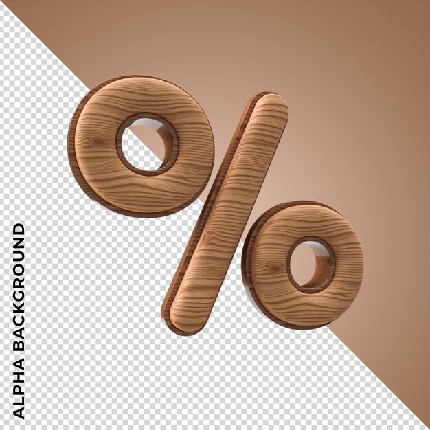 3D-Holzprozentsatzzeichen auf durchsichtigem Hintergrund