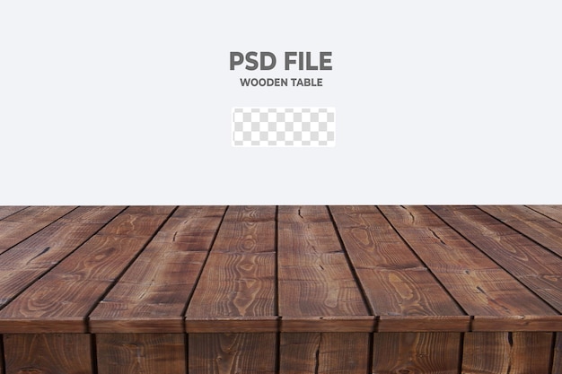 PSD 3d-holztischplatte isoliert auf transparent