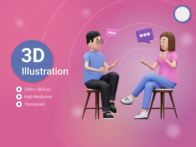 3d hombre y mujeres comunicándose entre sí ilustración