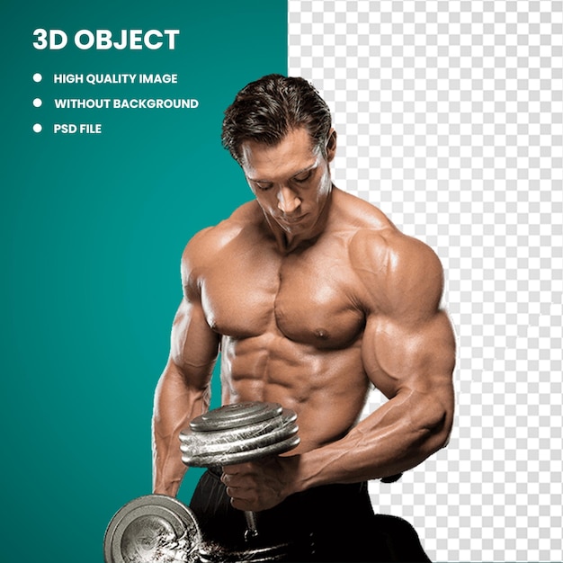 PSD 3d, hombre musculoso, tenencia, pesas