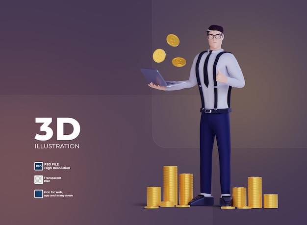 3d hombre de negocios éxito buena moneda