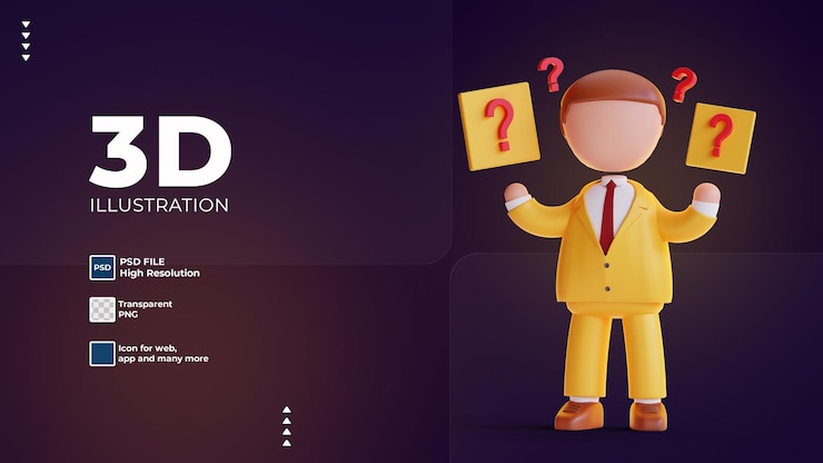 PSD 3d hombre de negocios oro signo de interrogación