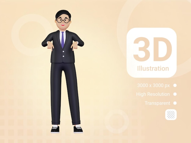 3d, hombre de negocios, señalar, abajo