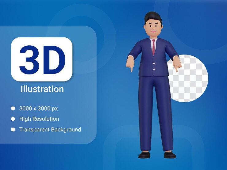 3d, hombre de negocios, señalar, abajo